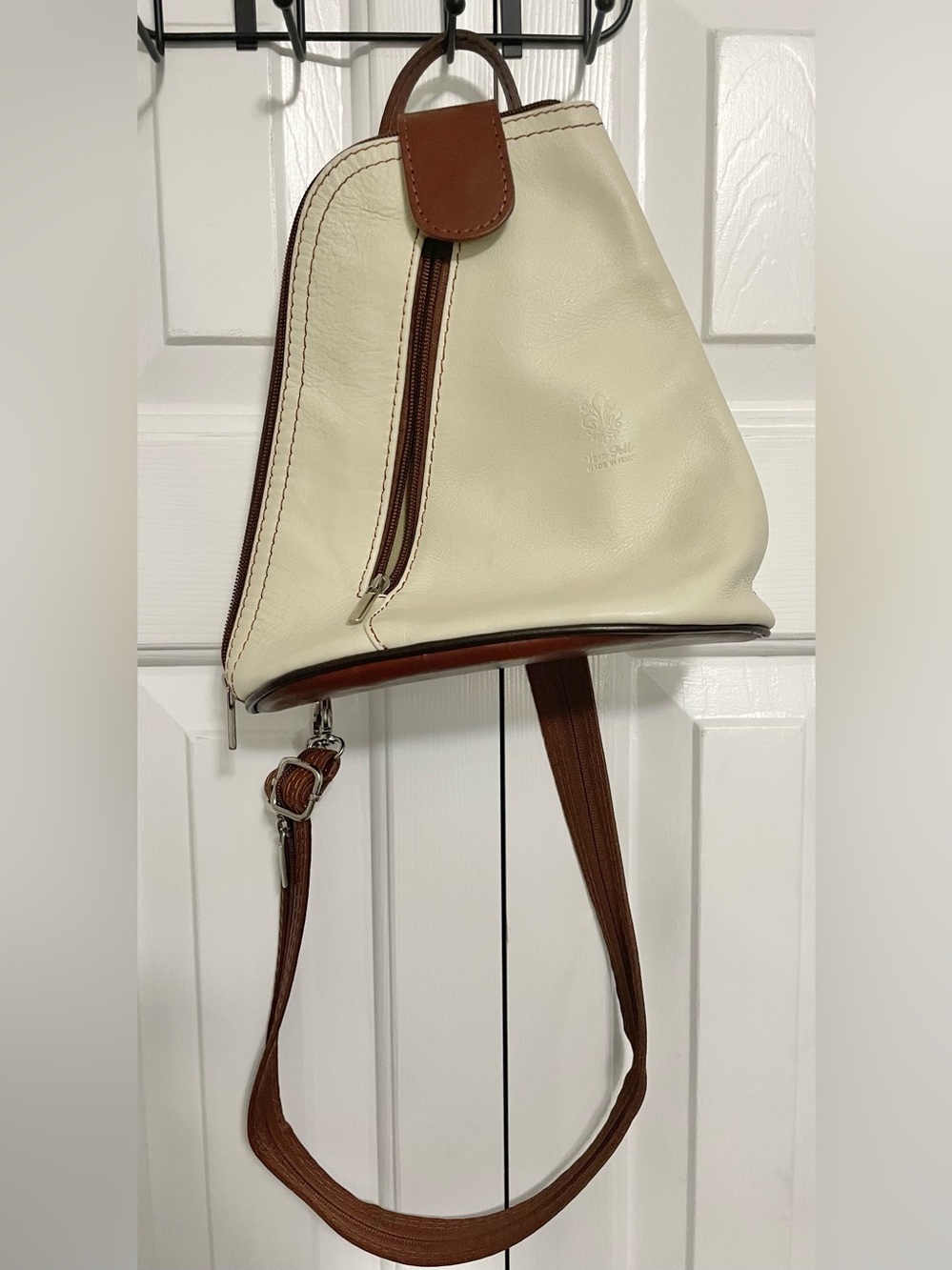 Vera Pelle Cream and Brown Leather Backpack Sling